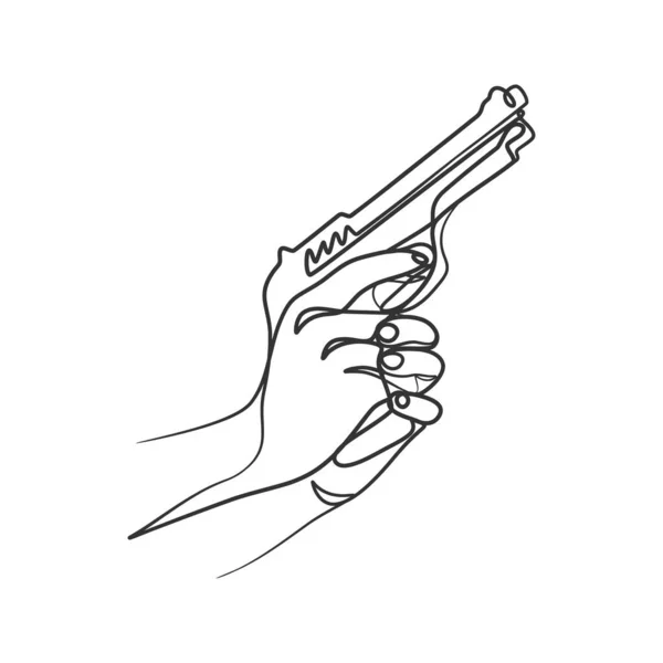 手握枪的连续线条艺术绘图 一只手牵着枪的画线 — 图库矢量图片