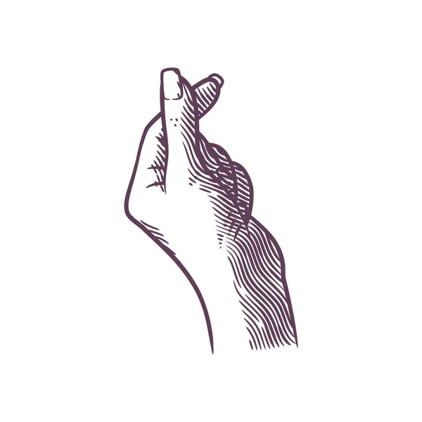 手握心形雕刻风格的手指头 可爱的手指头在壁炉边做手势 韩国人的爱情签名 — 图库矢量图片