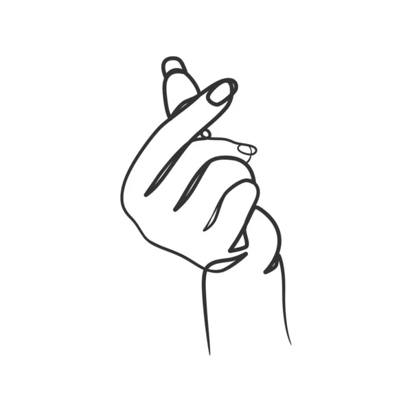 Руки Пальцями Формі Серця Безперервному Лінійному Мистецтві Один Рядок Жест — стоковий вектор