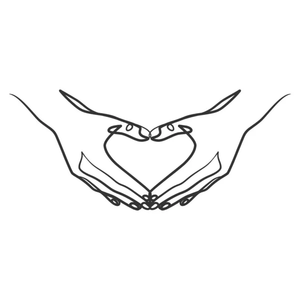 Hand Fingers Making Heart Shape Continuous Line Art One Line — Stock Vector