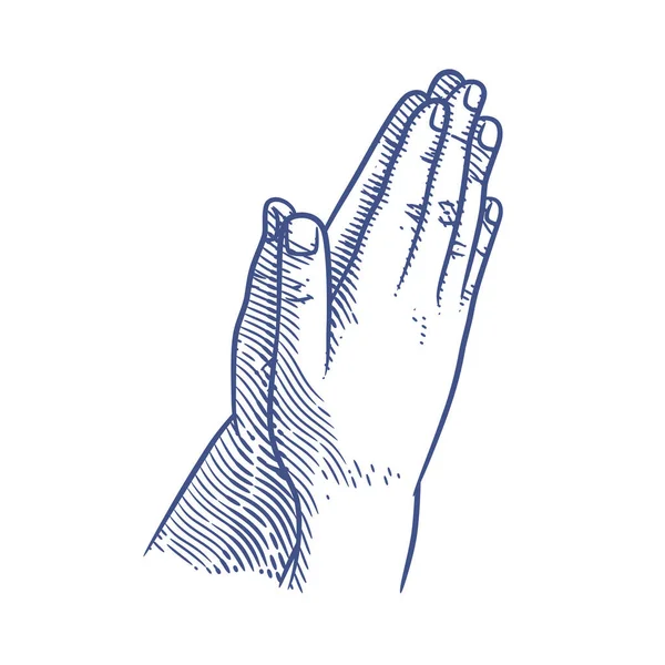 Oración Manos Línea Arte Dibujo Ilustración Manos Estiradas Posición Oración — Vector de stock