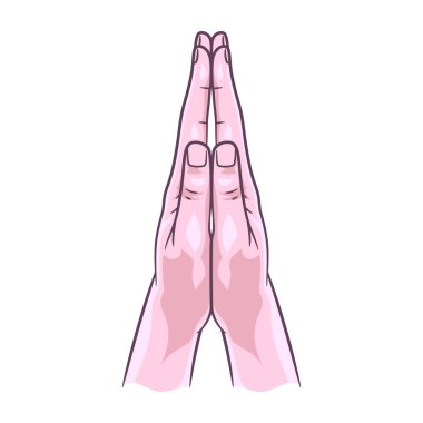 Dua eden el illüstrasyon vektör çizimi. Dua pozisyonunda el çizildi. Dua eden eller