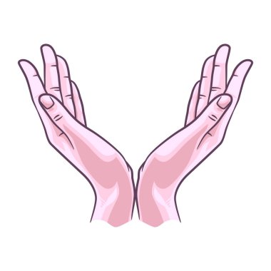 Dua eden el illüstrasyon vektör çizimi. Dua pozisyonunda el çizildi. Dua eden eller çizgi filmi