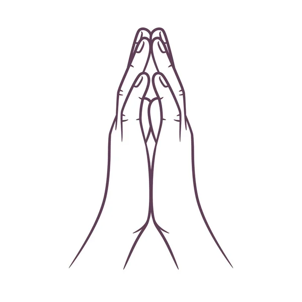 祈祷之手的线条画 勾勒出祈祷位置上的牵手 祈祷的手 — 图库矢量图片