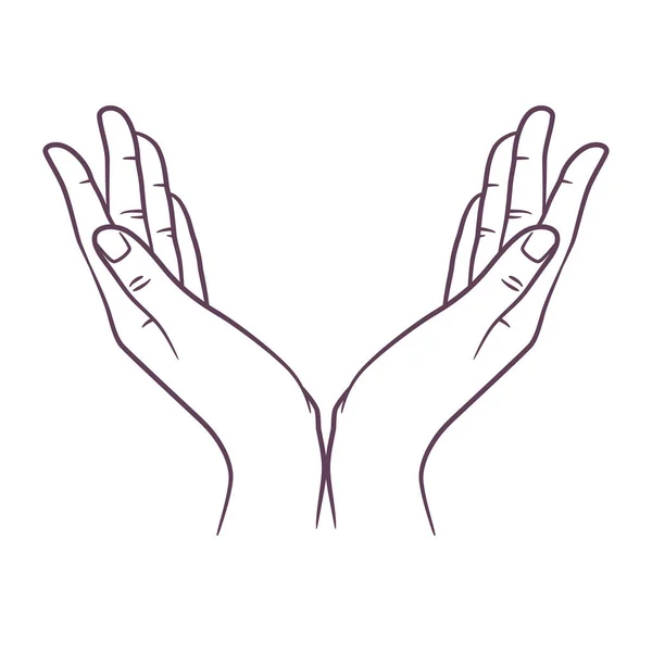 Linje Kunst Tegning Bedende Hånd Omrids Trække Hænder Bedende Stilling – Stock-vektor