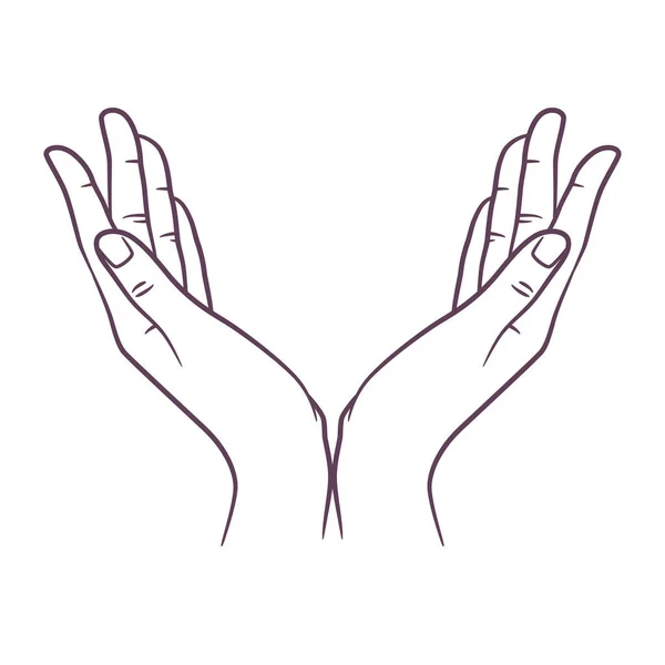 Line Art Drawing Praying Hand Outline Drawing Hands Praying Position — Stock Vector