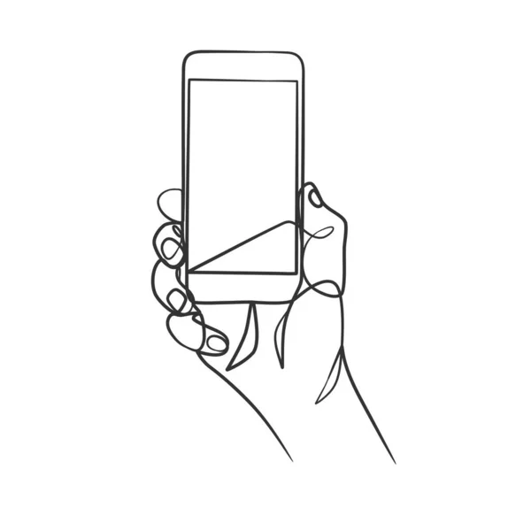 Kontinuierliche Linienzeichnung Der Hand Die Smartphone Hält Skizze Einer Hand — Stockvektor