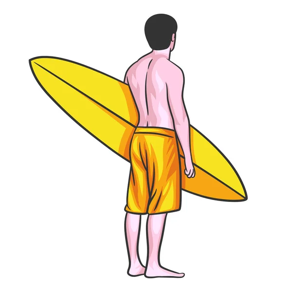 Muž Vektorovou Ilustrací Surfu Sportovní Atletický Muž Surfy Pláži — Stockový vektor