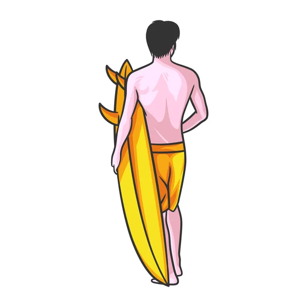 Muž Vektorovou Ilustrací Surfu Sportovní Atletický Muž Surfy Pláži — Stockový vektor