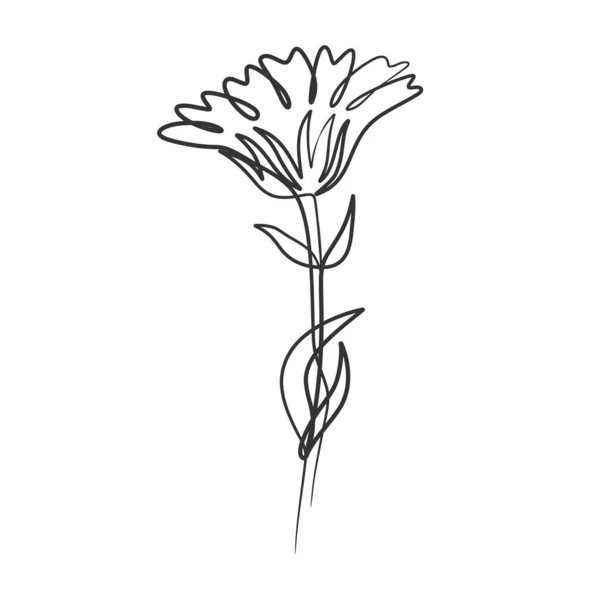 连续线条画简单的花卉图解 抽象花卉在单行艺术绘图中的应用 — 图库矢量图片