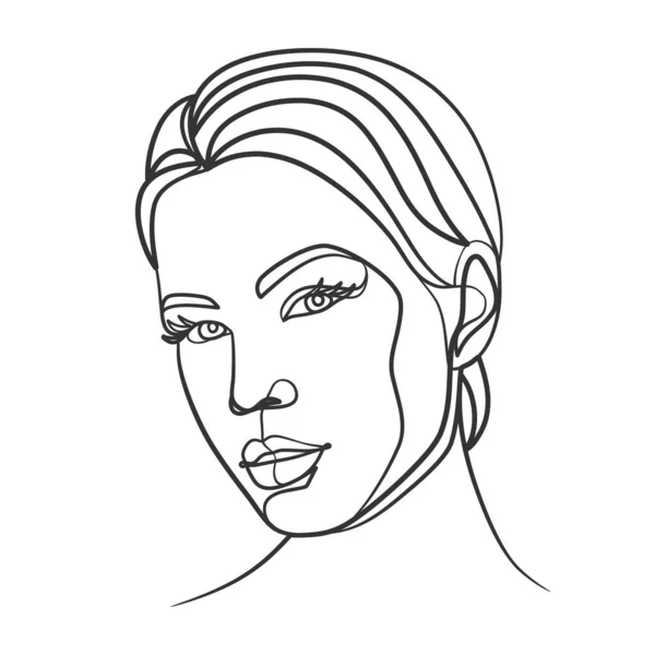 Dessin Trait Continu Visage Femme Mignon Portrait Linéaire Féminin Portrait — Image vectorielle