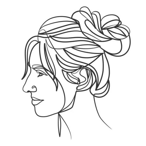 Nepřetržitá Kresba Ženské Tváře Roztomilý Ženský Lineární Portrét Jednořádkový Portrét — Stockový vektor