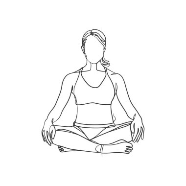 Yogacı kız minimalist tasarım çiziyor. Yoga pozu veren bir kadın çizimi