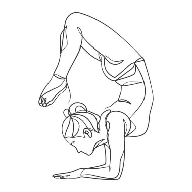 Yogacı kız minimalist tasarım çiziyor. Yoga pozu veren bir kadın çizimi