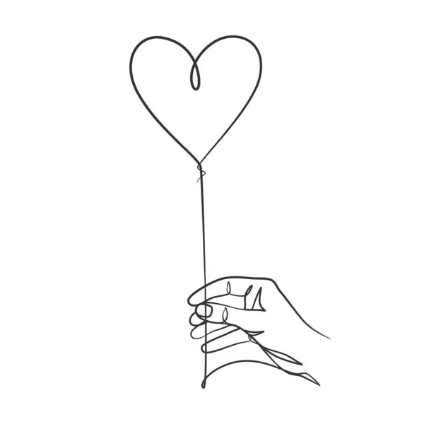 Ele Tutuşan Kalp Balonunun Durmaksızın Çizdiği Çizgi Ele Tutuşan Balon — Stok Vektör