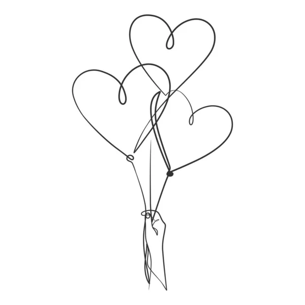 Nepřetržitá Kresba Ruky Držící Srdeční Balón Ruční Držení Balónku Jedna — Stockový vektor