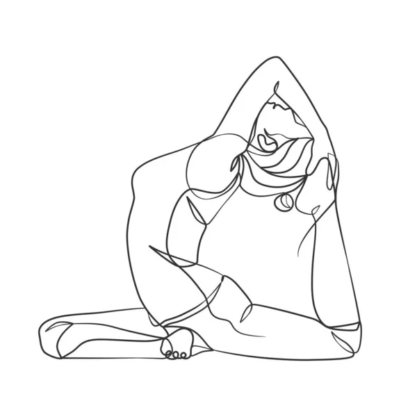 Yoga Girl Continual Line Drawing Minimalist Design Одна Линия Рисунок — стоковый вектор