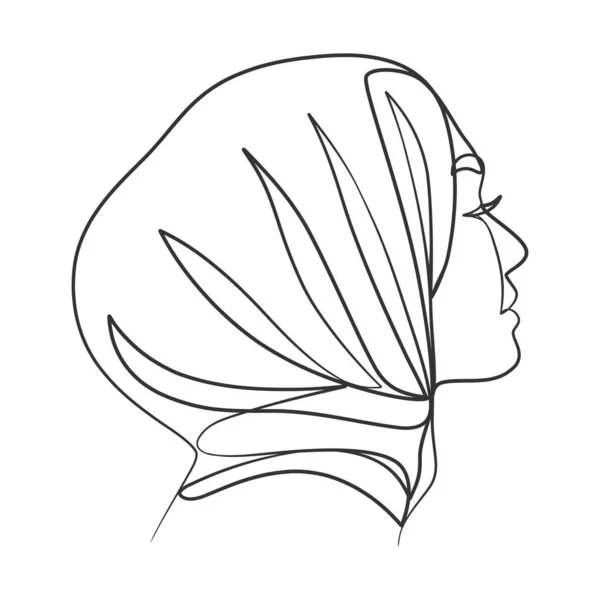 继续画头巾女郎的线条 女人在画一条线 女性穆斯林M — 图库矢量图片