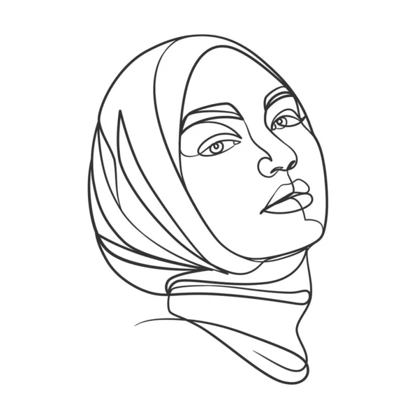 Continue Lijntekening Van Het Meisje Van Hijab Vrouw Hijab Een — Stockvector