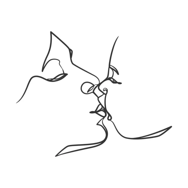 連続線画母親のキス赤ちゃん 母と子の一本の線画 — ストックベクタ