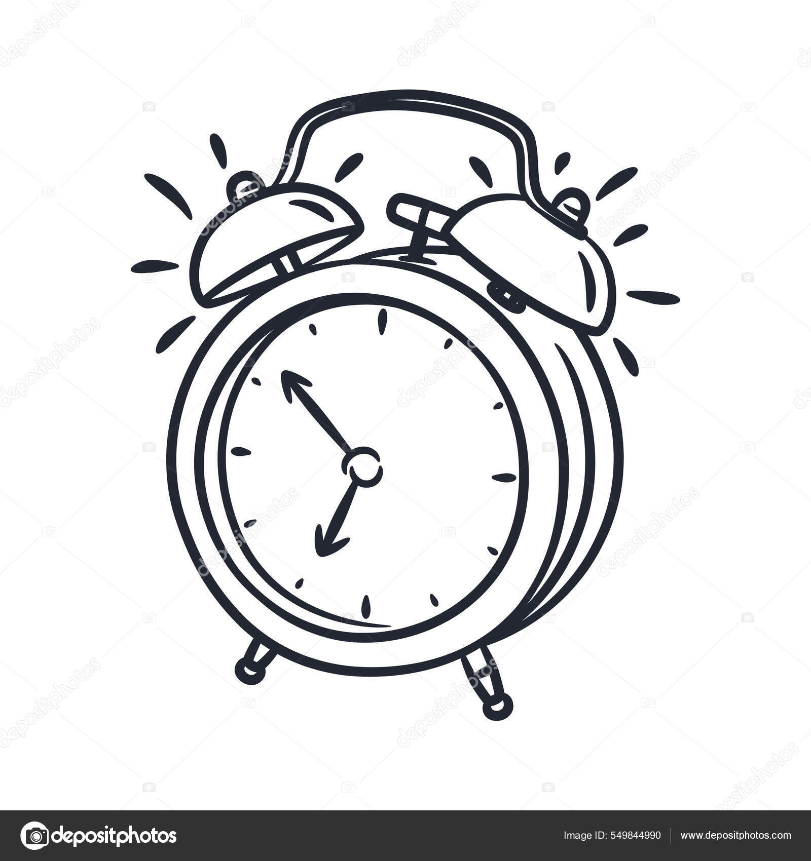 Handgezeichnete Klassische Klingelwecker Zeilenkunst Retro Wecker