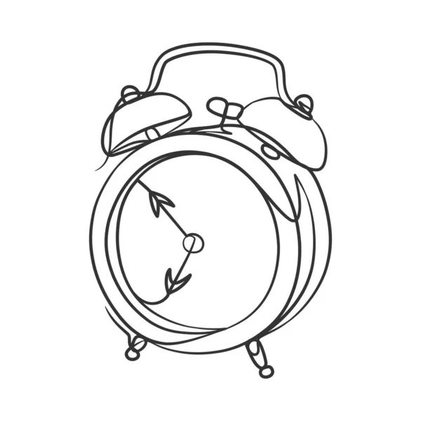 Dibujo Continuo Línea Del Reloj Alarma Reloj Alarma Clásico Dibujo — Archivo Imágenes Vectoriales