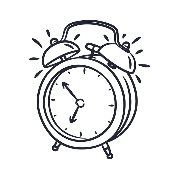 Dibujado Mano Clásico Timbre Alarma Reloj Línea Arte Reloj Despertador — Archivo Imágenes Vectoriales
