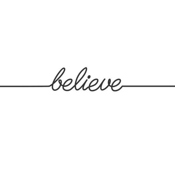 Believe Continuous Line Drawing Typography Lettering Minimalist Design One Line — Stock Vector