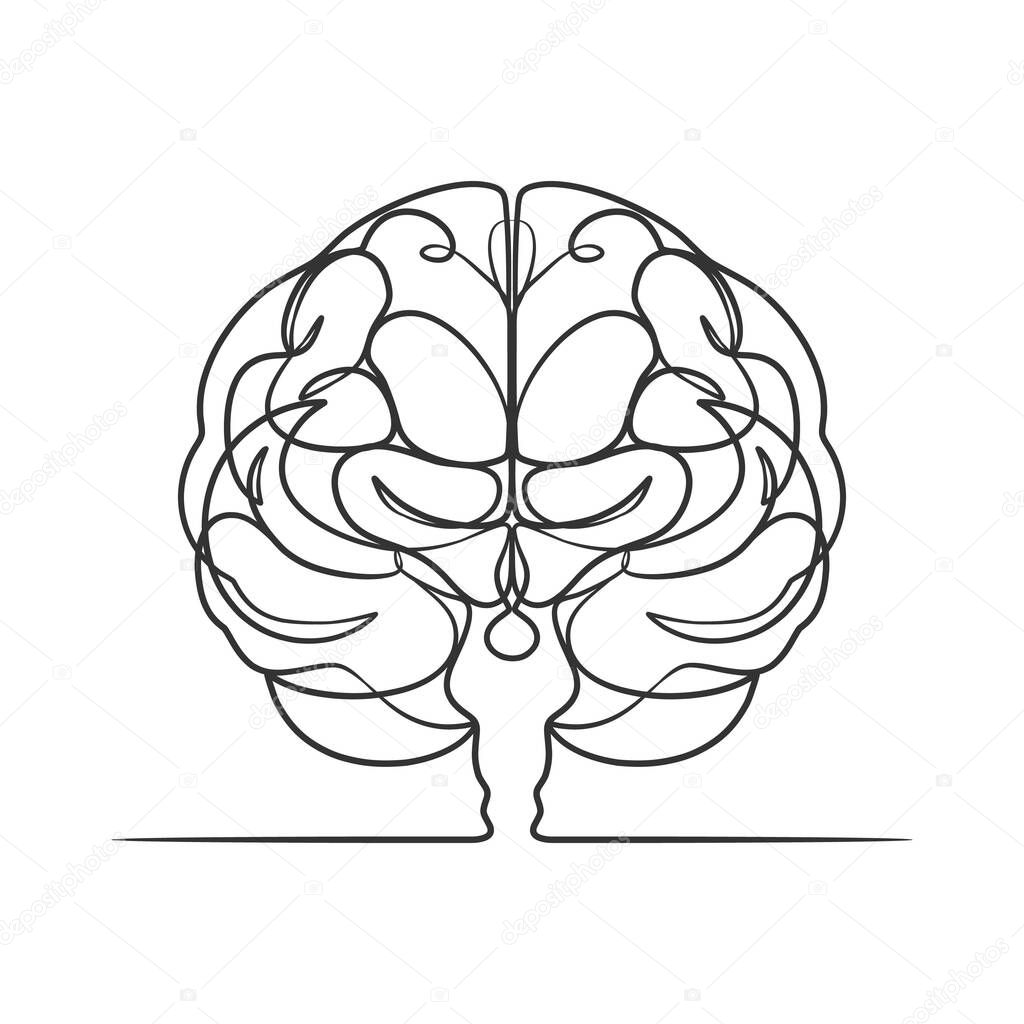 Continuous line drawing of a human brain, Human brain one line drawing minimalist design