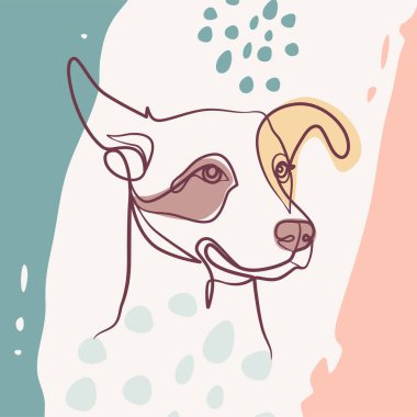 Devamlı köpek kafası posteri çiziyor. Köpek kafası bir çizgi Minimalist tasarım çizer