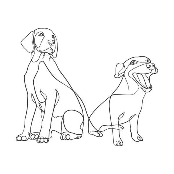 Continu Een Lijntekening Van Een Hond Hond Een Lijn Tekening — Stockvector