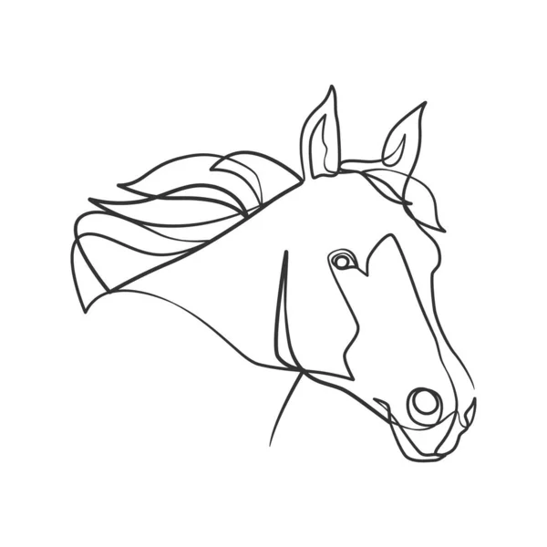 Continue Lijn Tekening Van Paardenkop Paardenkop Een Lijn Tekening Minimalistische — Stockvector