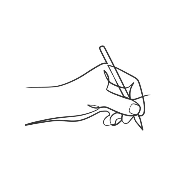 Desenho Linha Contínua Mão Segurando Caneta Escrita Desenho Mão Segurando —  Vetores de Stock
