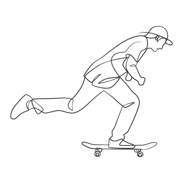 Continue Lijntekening Van Mens Die Skateboard Speelt Skateboard Spel Speler — Stockvector