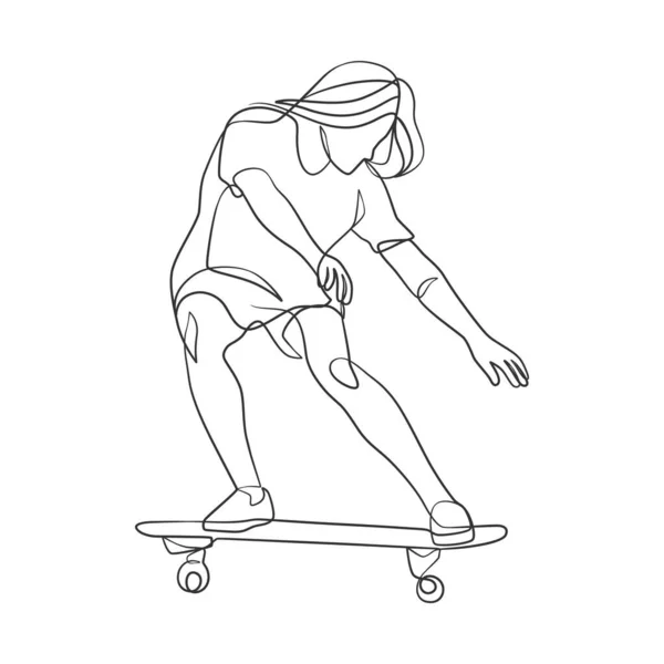 Dibujo Línea Continua Niña Jugando Skate Skateboard Juego Jugador Una — Archivo Imágenes Vectoriales