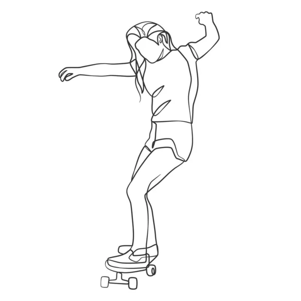 Desenho de linha contínuo de homem jogando skate jogador de jogo