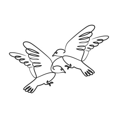 Çift kuşun sürekli bir çizim çizimi. Tek Satır Resimlendirme Minimalizm Tasarımı