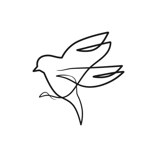 Devamlı Bir Çizgi Çizen Bir Kuş Çizimi Tek Satır Resimlendirme — Stok Vektör