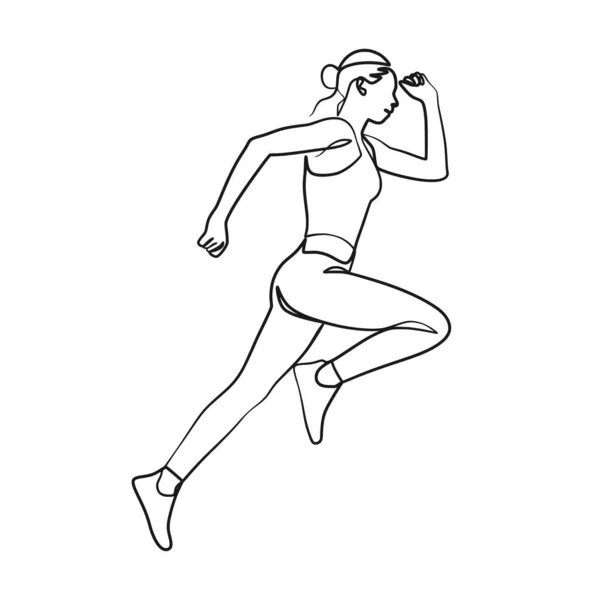 Dibujo Continuo Una Línea Arte Mujer Corriendo Sport Running Woman — Archivo Imágenes Vectoriales