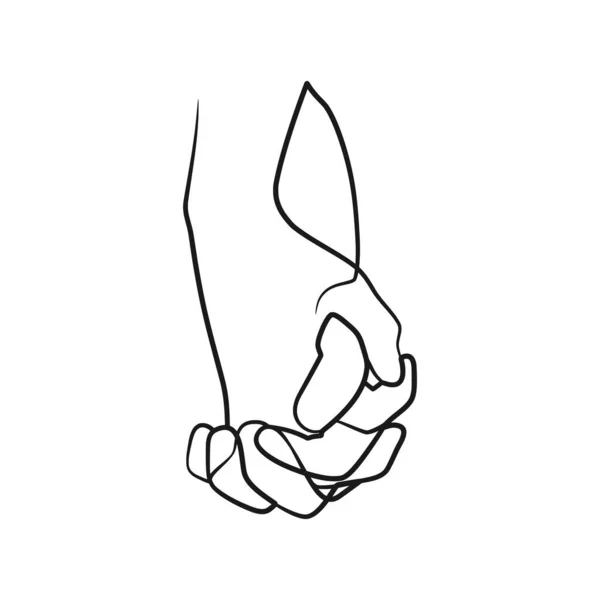 Συνεχής Τέχνη Μία Γραμμή Σχέδιο Χέρια Ζευγάρι Χέρια Ενωμένα Σχεδιασμός — Διανυσματικό Αρχείο