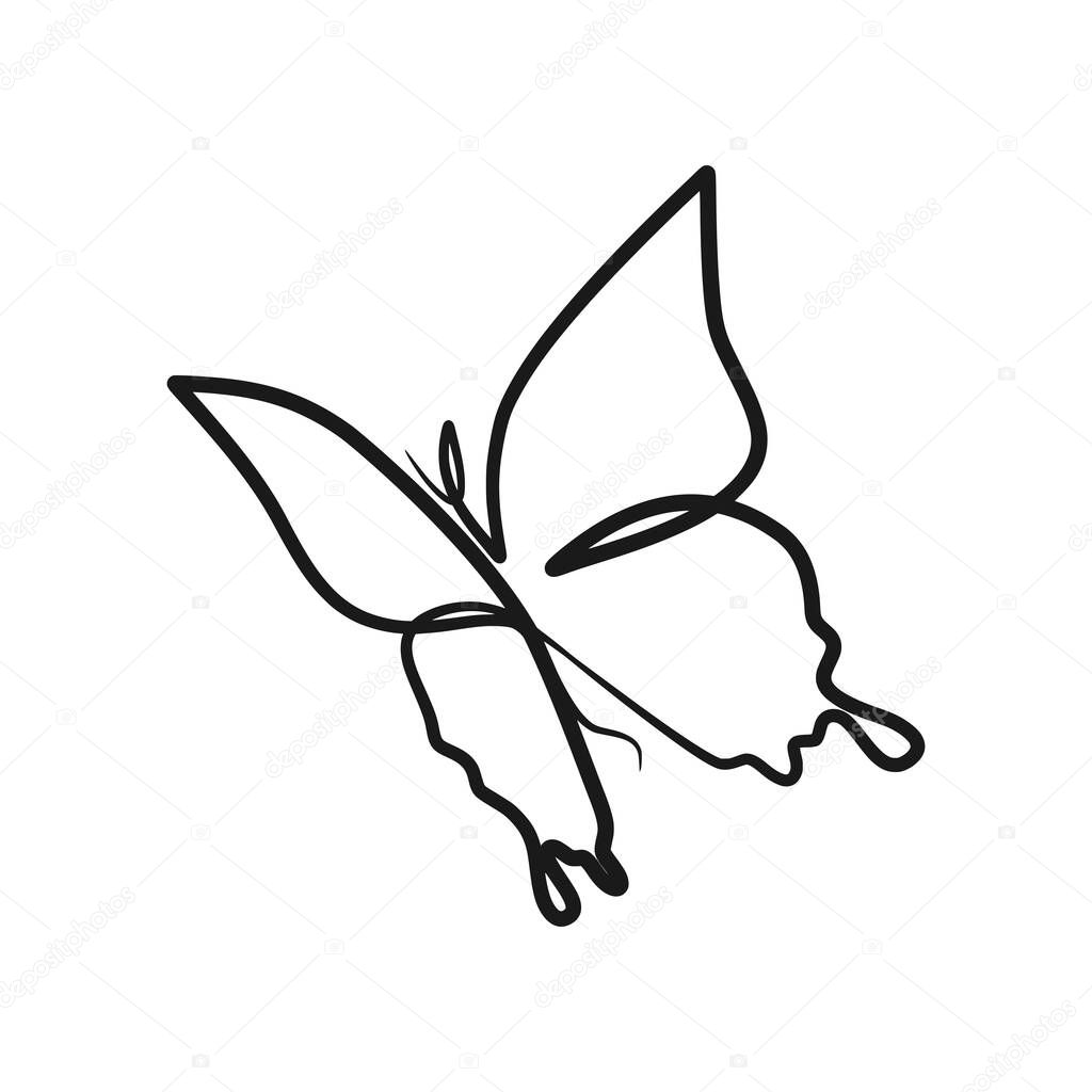 Butterfly continuous one line art drawing. Single line minimalism design