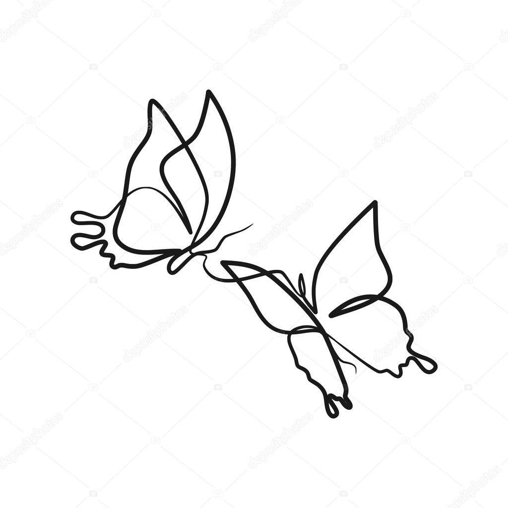Butterfly continuous one line art drawing. Single line minimalism design