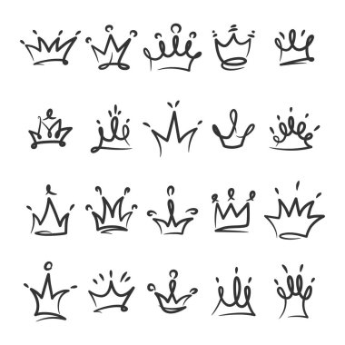 Hand drawn crown doodle icon vector collection