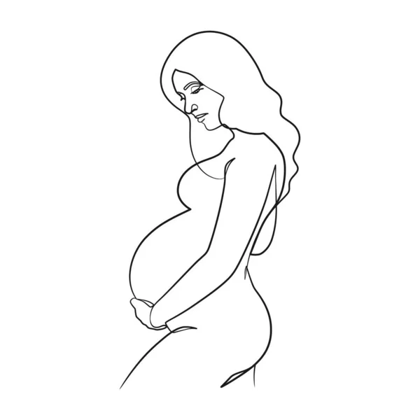 Pregnant Woman Continuous Line Art — Vettoriale Stock