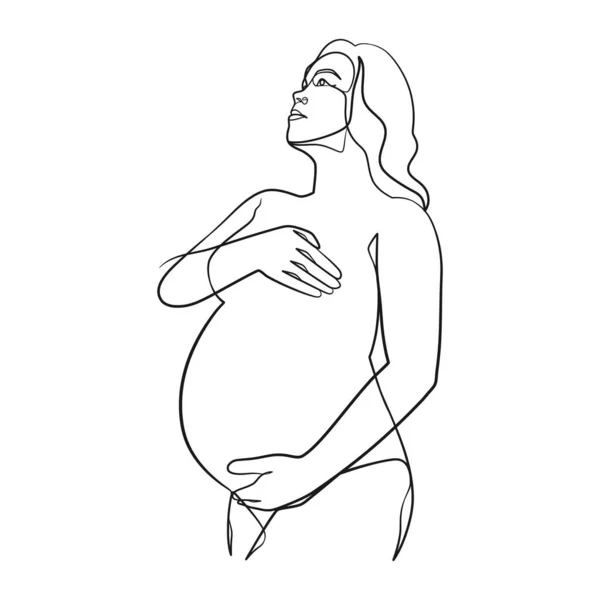 Pregnant Woman Continuous Line Art — Vector de stock