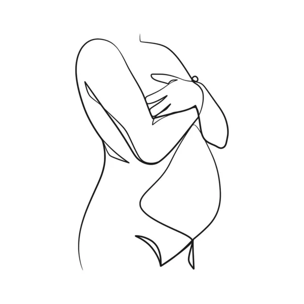 Pregnant Woman Continuous Line Art — Vector de stock