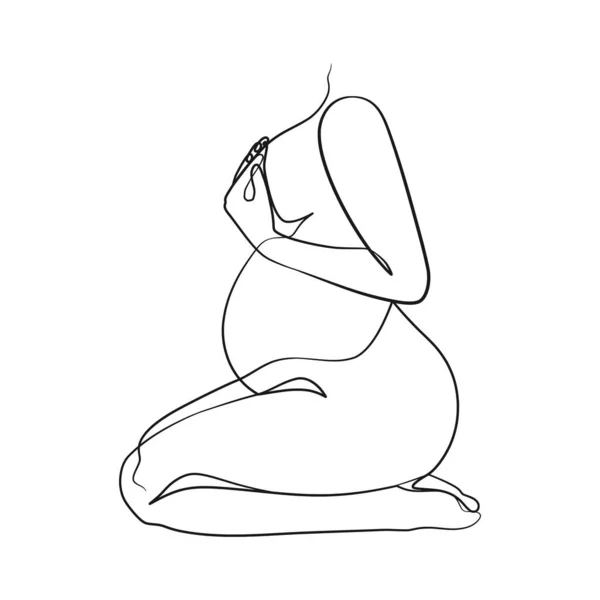 Pregnant Woman Continuous Line Art — 图库矢量图片