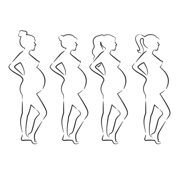 Line Art Pregnant Women Vector Illustration — Archivo Imágenes Vectoriales