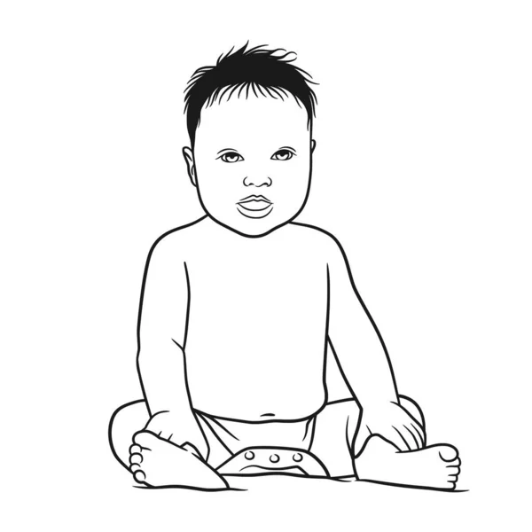 Line Art Drawing Illustration Baby — Archivo Imágenes Vectoriales