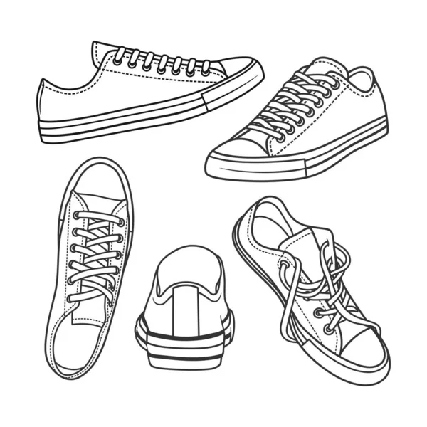 Hand Drawn Sneakers Shoes Line Art Vector Collection — ストックベクタ